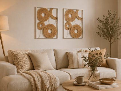 Sada 2 ks nástěnné dekorace CIRCLES kov 48x68 cm, bílá / béžová do moderního interiéru