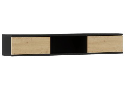 Nástěnná police LANNZI 120 cm v černé barvě a dekoru dubu