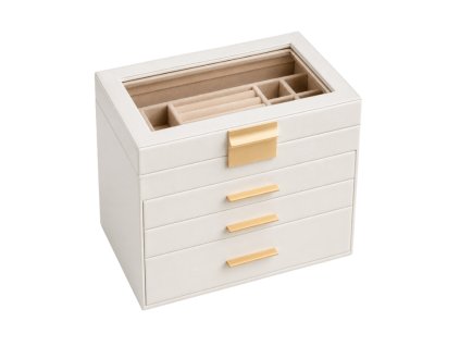 Elegantní šperkovnice ELEGANT CASE 25,1x21,5x15,3 cm z eko kůže, béžová se zásuvkami