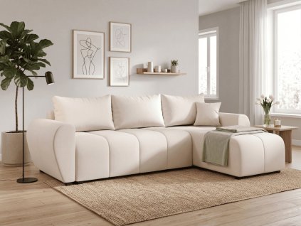 Rozkládací oboustranná sedací souprava do L SEVIO 246x145 cm krémová + 2 polštářky zdarma