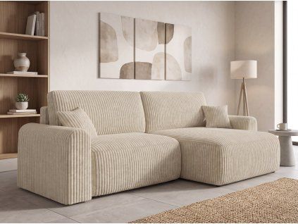 Rozkládací oboustranná sedací souprava do L NORDEN 250x140 cm krémová s moderním designem