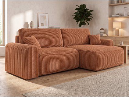 Rozkládací oboustranná sedací souprava do L NORDEN TILIA 250x140 cm terakotová s moderním designem