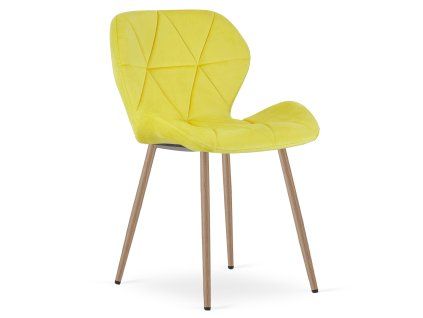 Jídelní židle MANGO VELVET, žlutá s dřevěnými nohami