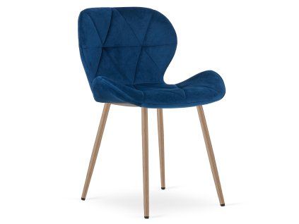 Jídelní židle MANGO VELVET, modrá s dřevěnými nohami