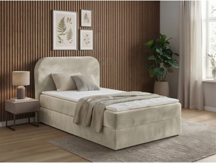 Čalouněná postel boxspring FORENA 90x200 cm krémová s vysokým zaobleným čelem