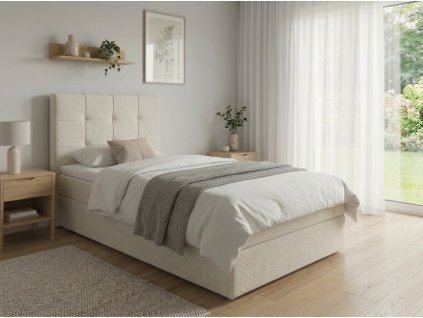 Moderní čalouněná postel boxspring DIRELIS VIBE 90x200 cm krémová s vysokým prošívaným čelem