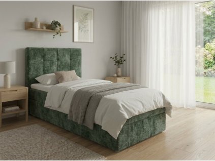 Moderní čalouněná postel boxspring DIRELIS VIBE 90x200 cm tmavě zelená s vysokým prošívaným čelem