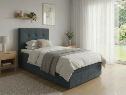 Moderní čalouněná postel boxspring DIRELIS VIBE 90x200 cm tmavě šedá s vysokým prošívaným čelem