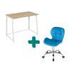 Set do pracovny ZARIMO stůl 80x40 cm bílý + křeslo AVOLA VELVET modré
