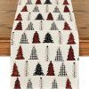 Lněný vánoční běhoun MERRY TREES 33x180 cm s červenými stromečky