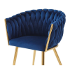 Designové tmavě modré křeslo ORION VELVET se zlatými nohami do jídelny