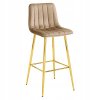 Moderní barová židle POZZA VELVET hnědá se zlatými nohami