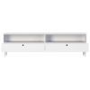 Bílý TV stolek DULLUM 200x58 cm na vyšších nohách s černými úchytkami