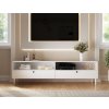 TV stolek DULLUM 200x58 cm, bílý, s otevřenými přihrádkami a skříňkami