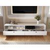Prostorný TV stolek s policí a skříňkami DULLUM 200x58 cm, bílý
