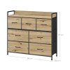 Designová komoda s textilními zásuvkami ALESIA 98x85 cm, dub artisan s dekorem dřeva a černými úchyty
