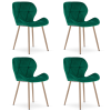 Designová jídelní židle MANGO VELVET, zelená s nohami v dekoru dřeva