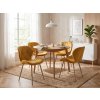 Designová jídelní židle MANGO VELVET hořčicová v moderní jídelně s dřevěným stolem